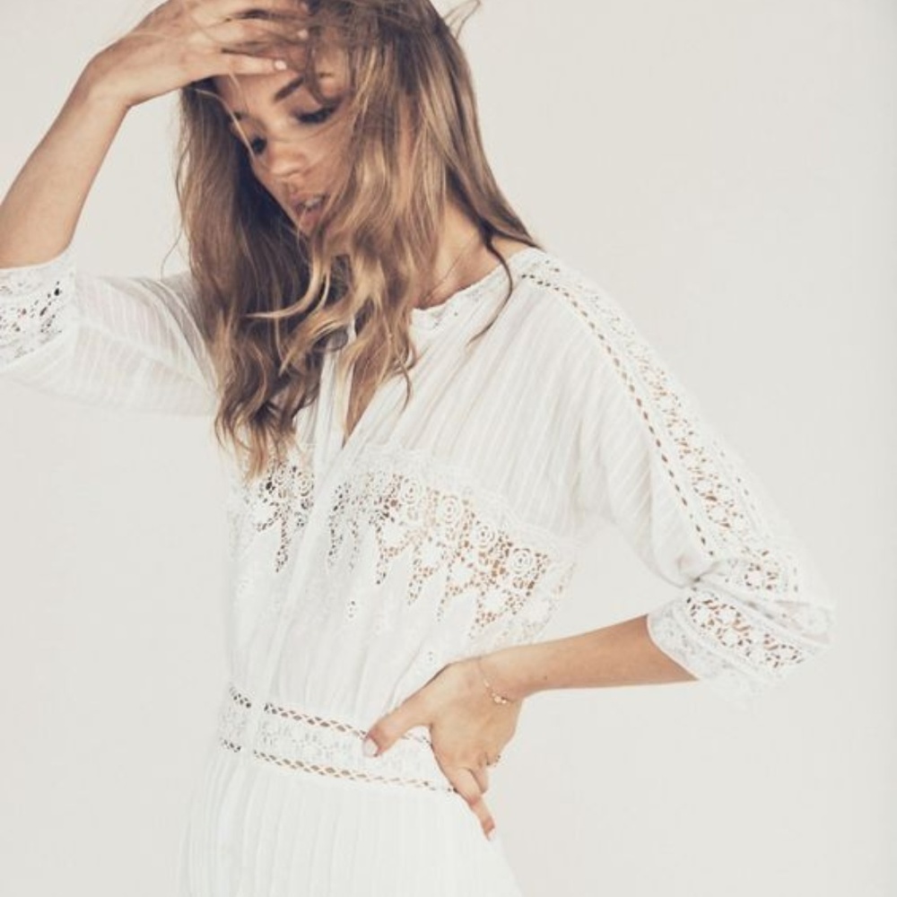Love Shack Fancy BETH Crochet Lace Shirt Dress XS - Picture 2 of 8